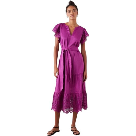 RAILS Gia Eyelet Dress in Berry 100% Cotton Boho Midi Dress Small Purple - Picture 3 of 11
